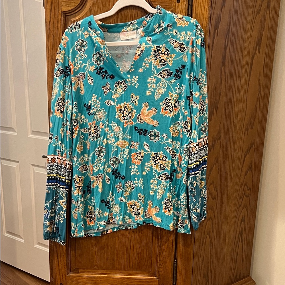 Belle by Kim Gravel Teal Floral Blouse